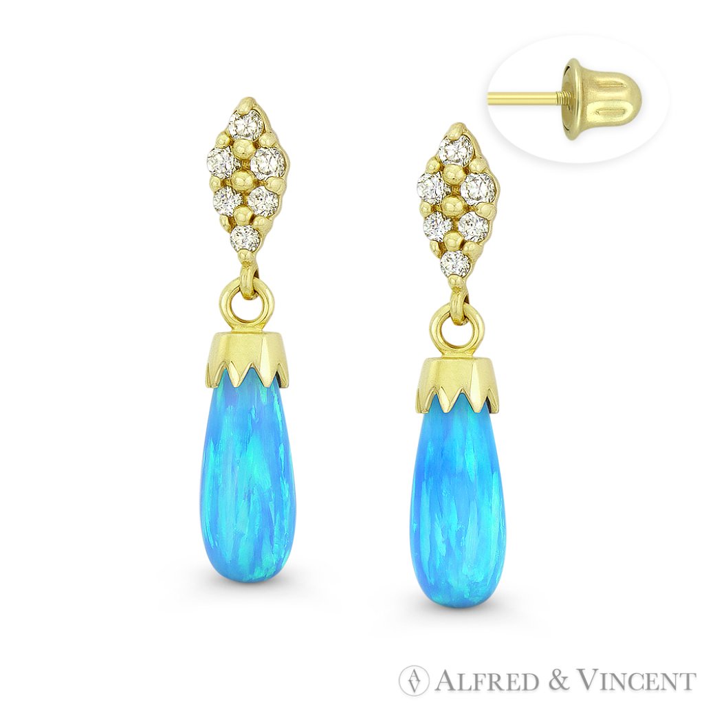 Fiery Azure-Blue Opal Dangling Earrings 14k Gold 96$